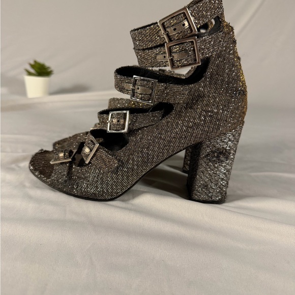 Saint Laurent Paris Women’s High Heels Disco Sparkle Silver / Gold Size 36 - Picture 2 of 12
